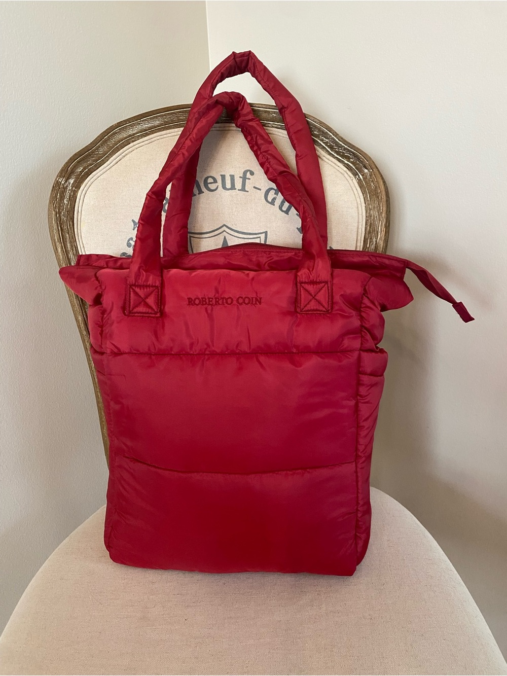 NWOT Roberto Coin Red Quilted Puffer Tote